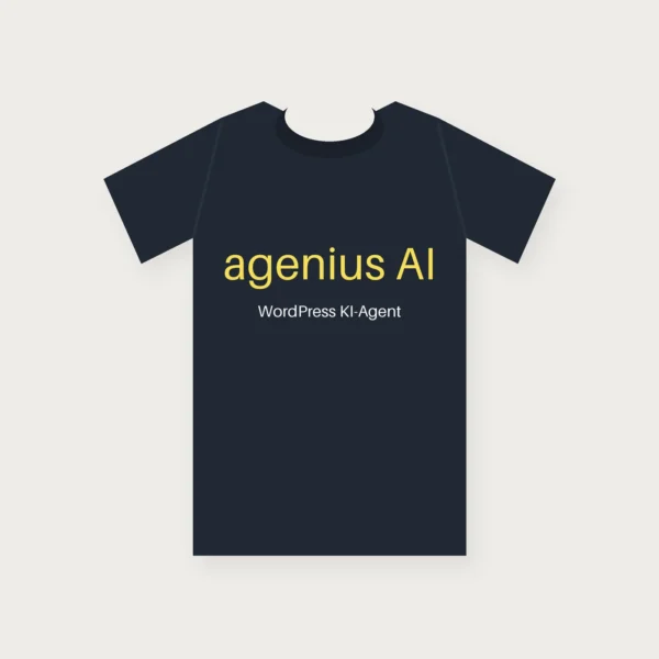Dunkles T-Shirt mit gelbem Aufdruck «agenius AI» auf der Vorderseite